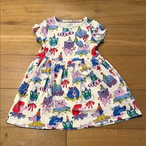 MINI BODEN Cat and Dog Kids Short Sleeve Party Dress, 7/8